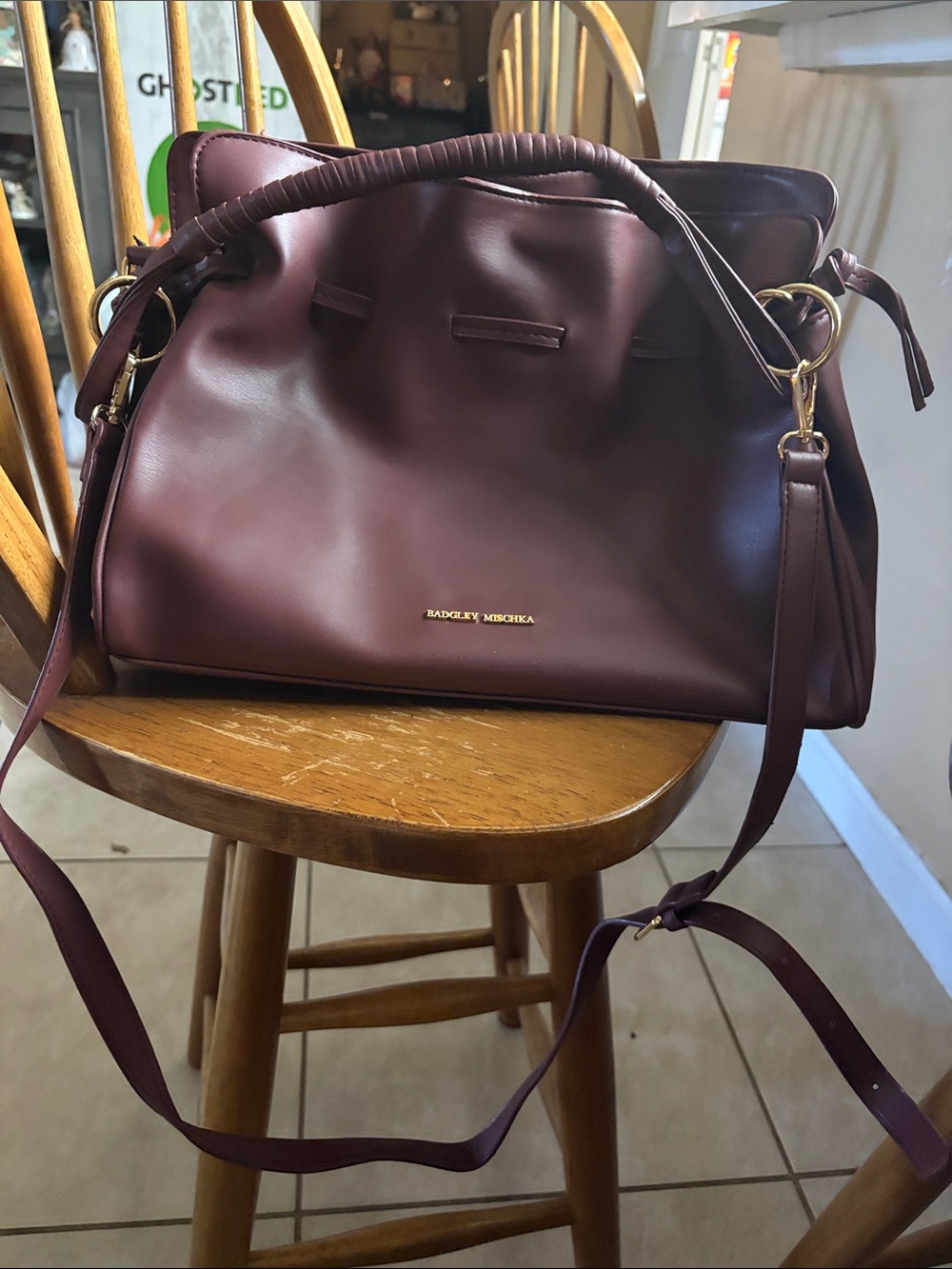 Badgley Mischka Burgundy Shoulder Bag with Gold Hardware